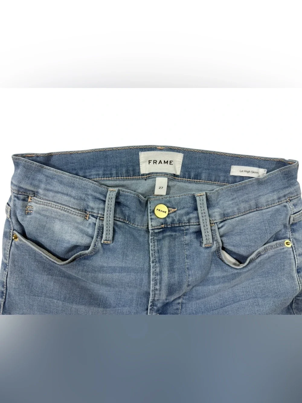 FRAME Le High Skinny Raw Hem Side Slit Jeans Women 27 Light Wash Stretch